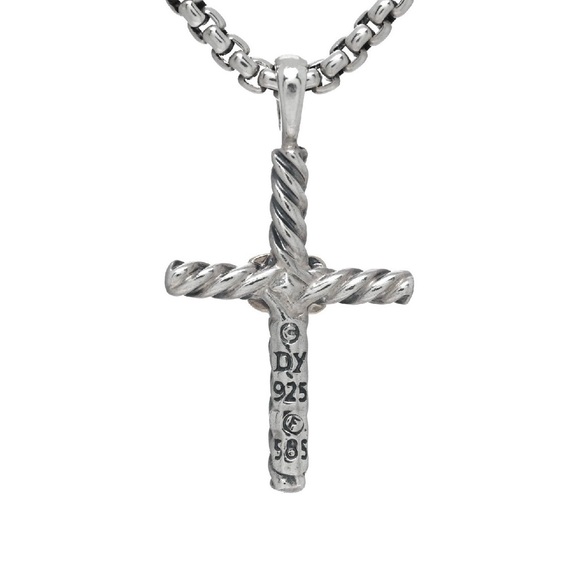 David Yurman Silver and 14K Yellow Gold Petite Cross Pendant Necklace - Picture 5 of 7
